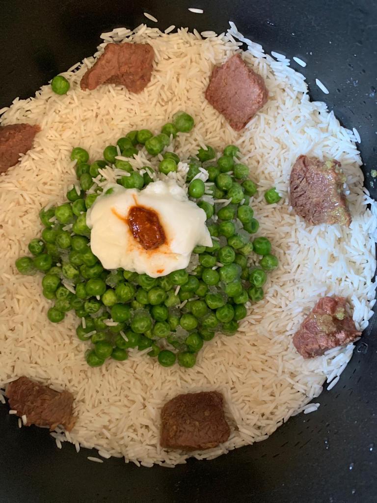 Green Peas Pulav with beef By Amina Nana